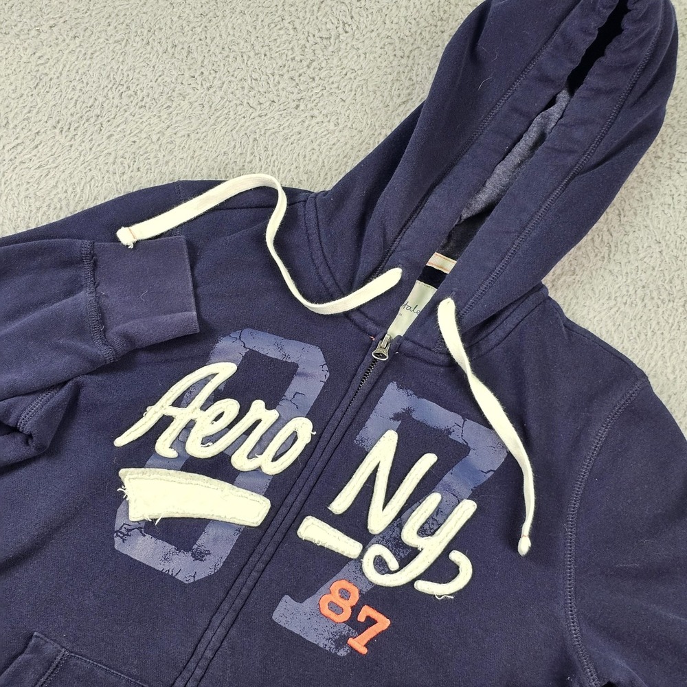 Aeropostale Hoodie Womens Large Navy Full Zip Fleece Aero NY 87 Embroidered Logo